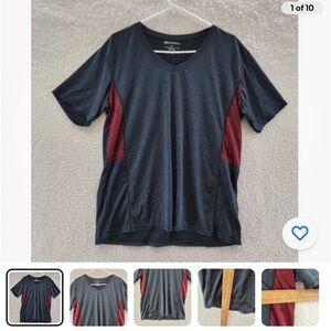 Real Essentials, Men’s,2XL,Dark grey/dark red space dye Athletic Teeshirt, NEW